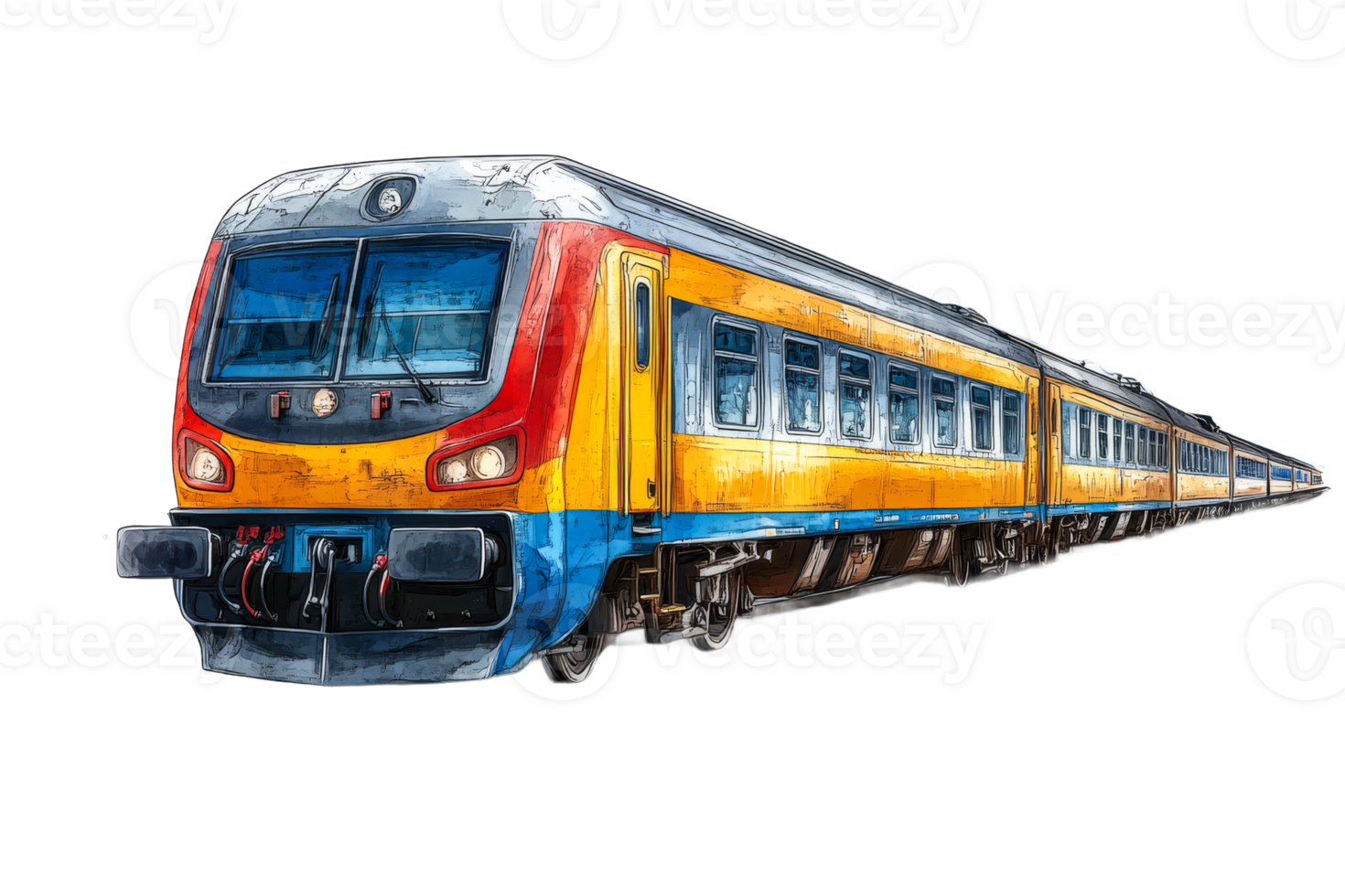 Modern commuter train design with bright colors and details png