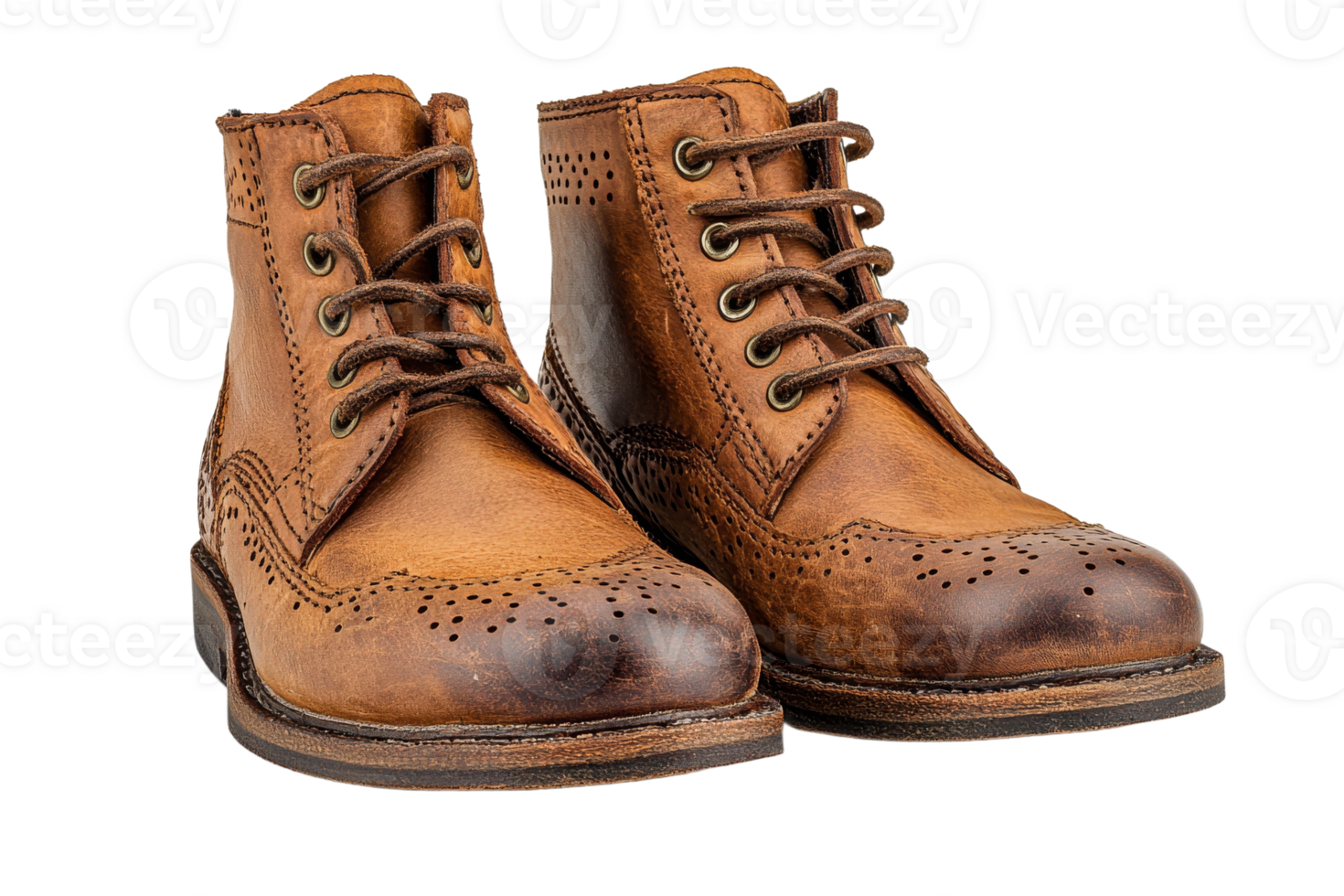 Stylish brown leather boots with intricate detailing png