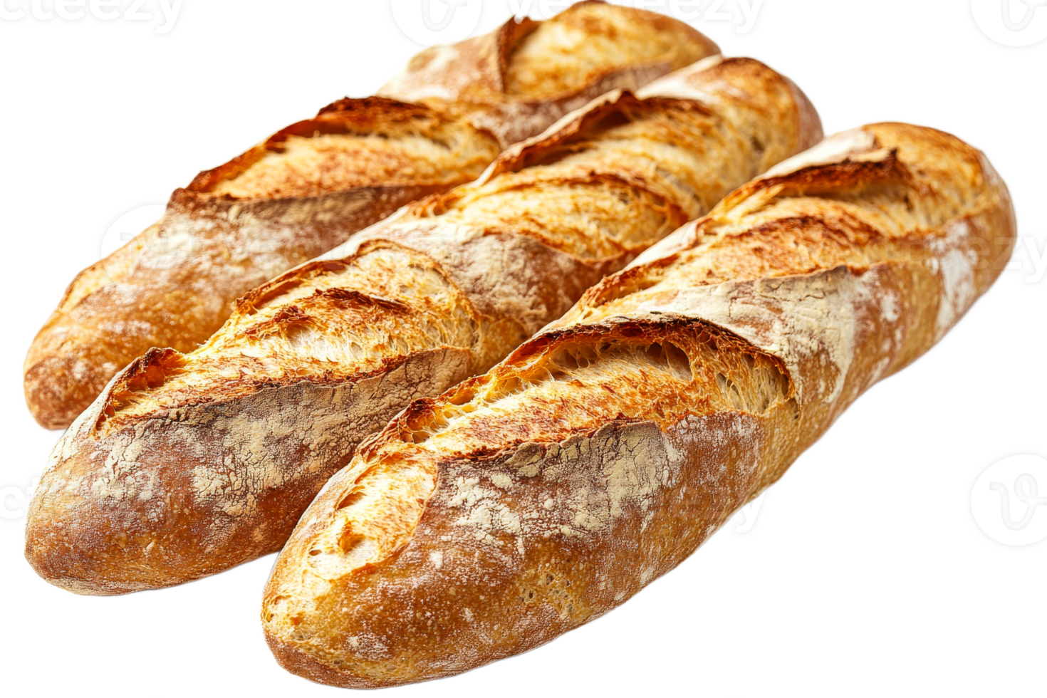Freshly baked baguettes on a transparent background png