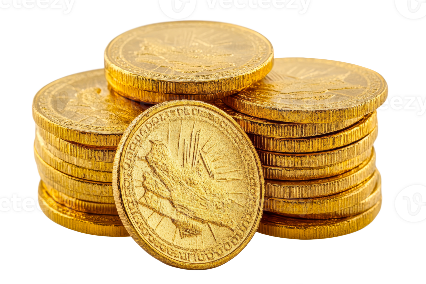 Pile of gold coins with a transparent background png
