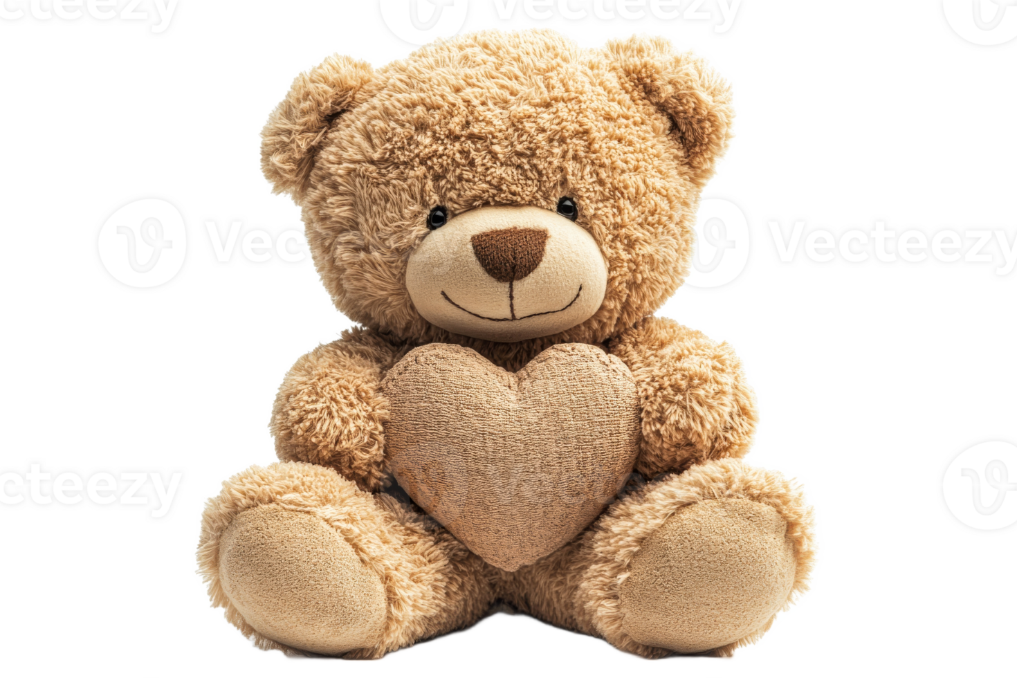 Soft teddy bear holding a heart shaped pillow png