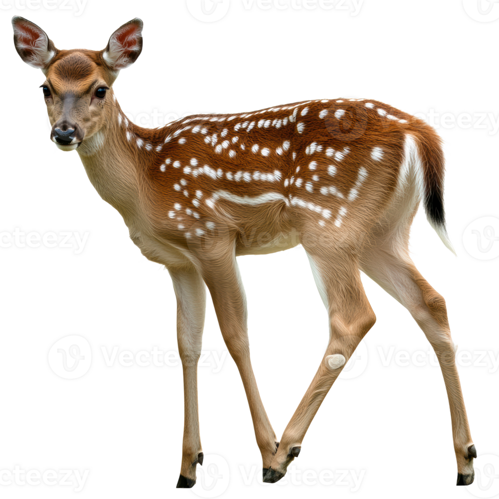 Young deer with spots walking on transparent background png