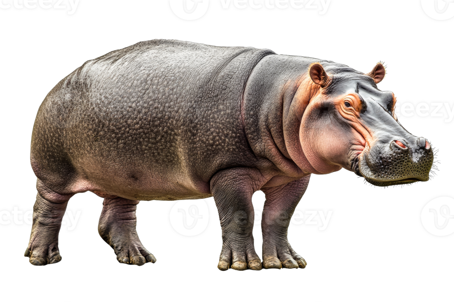 Large hippopotamus standing on a transparent background png