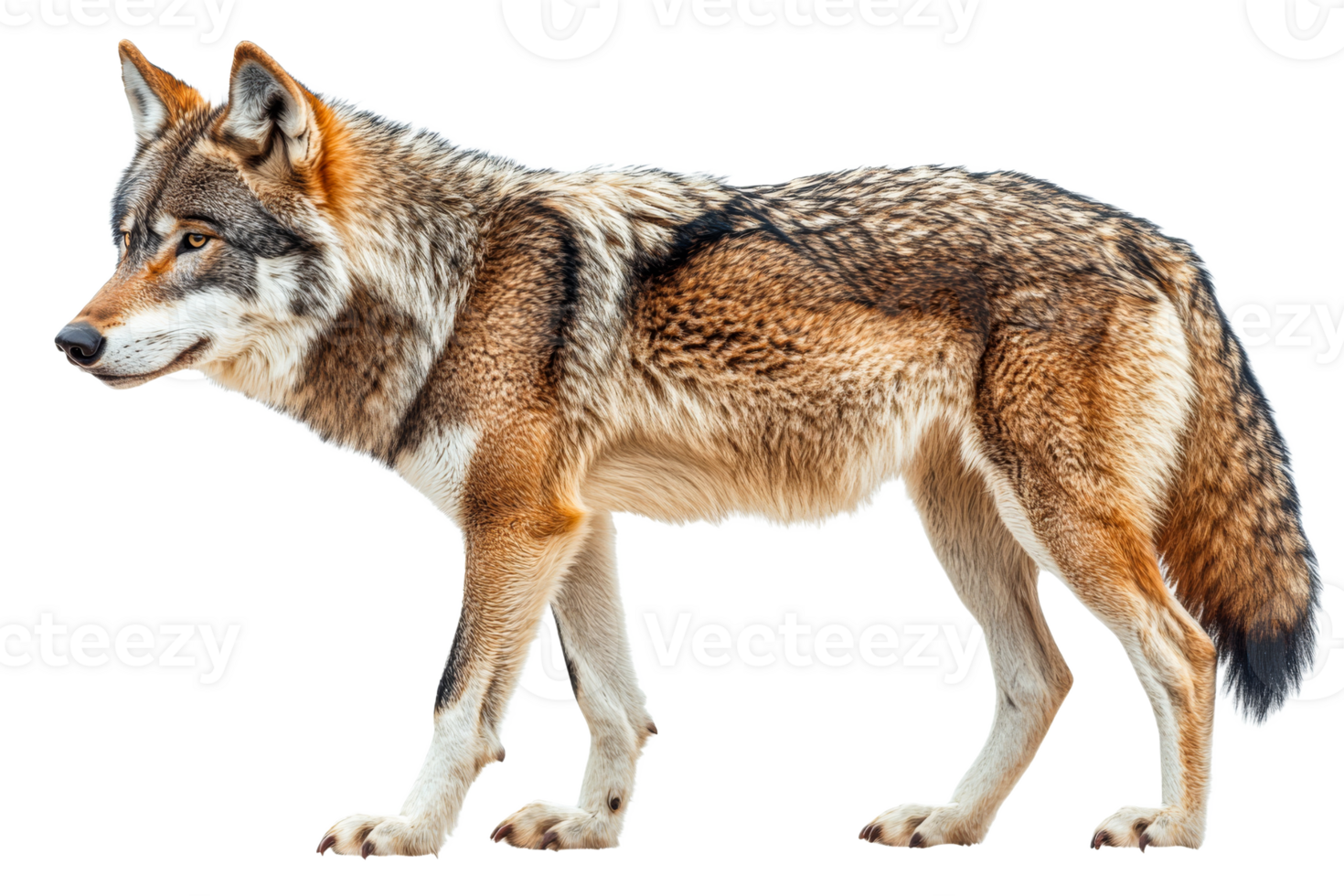 Wolf standing on a transparent background in natural pose png