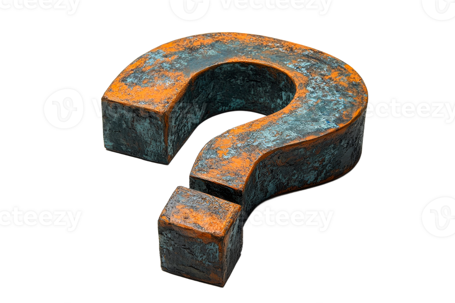 Rusty metallic question mark on transparent background png