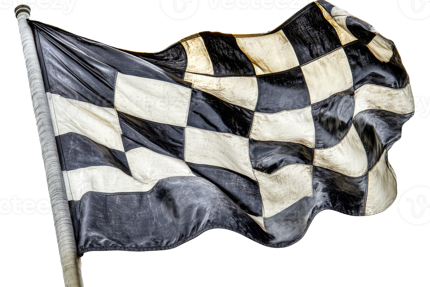 Black and white checkered racing flag waving in the wind png
