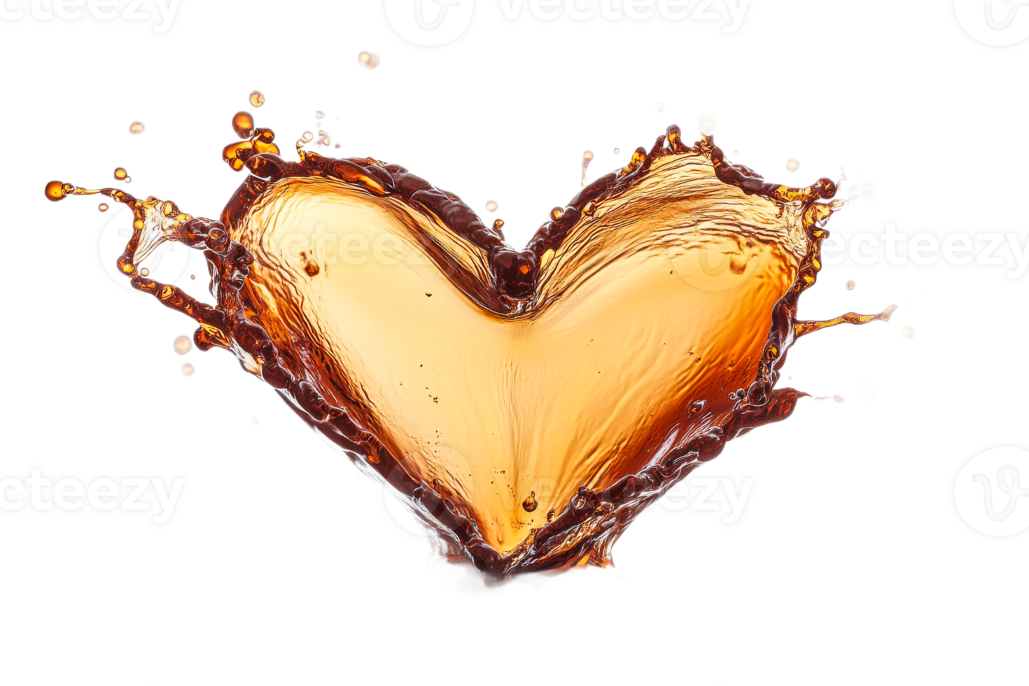Heart shape made from liquid splash, love gesture on black background, cut out transparent png