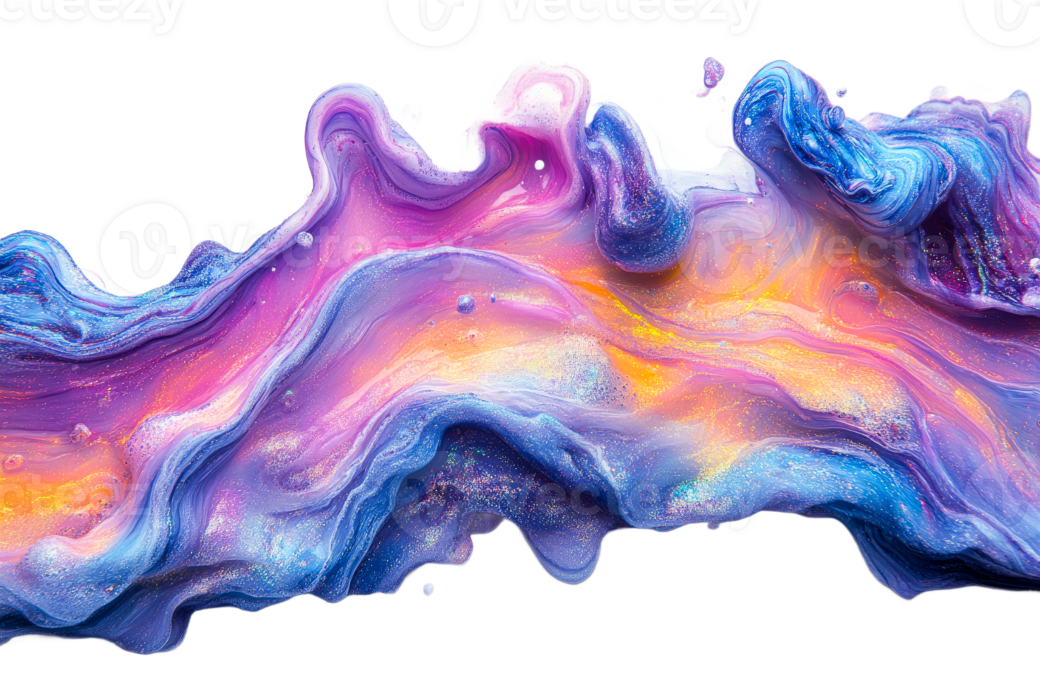 Colorful fluid art, glitter effect on black background, cut out transparent png