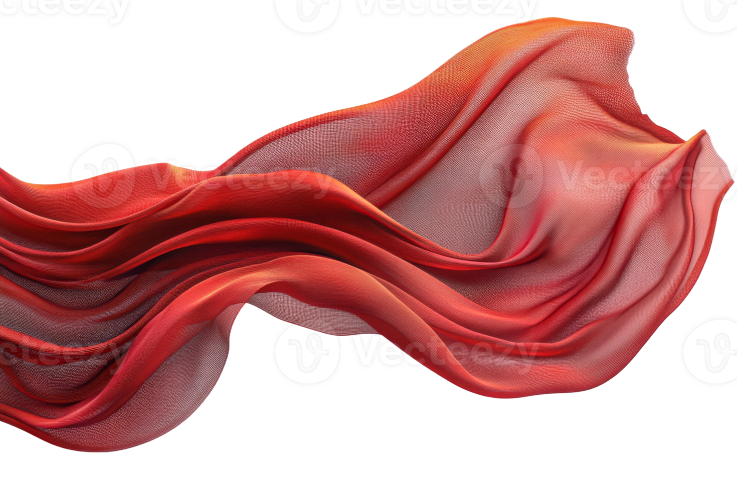 Red wavy textile, flowing fabric, elegant texture, transparent background, cut out transparent png