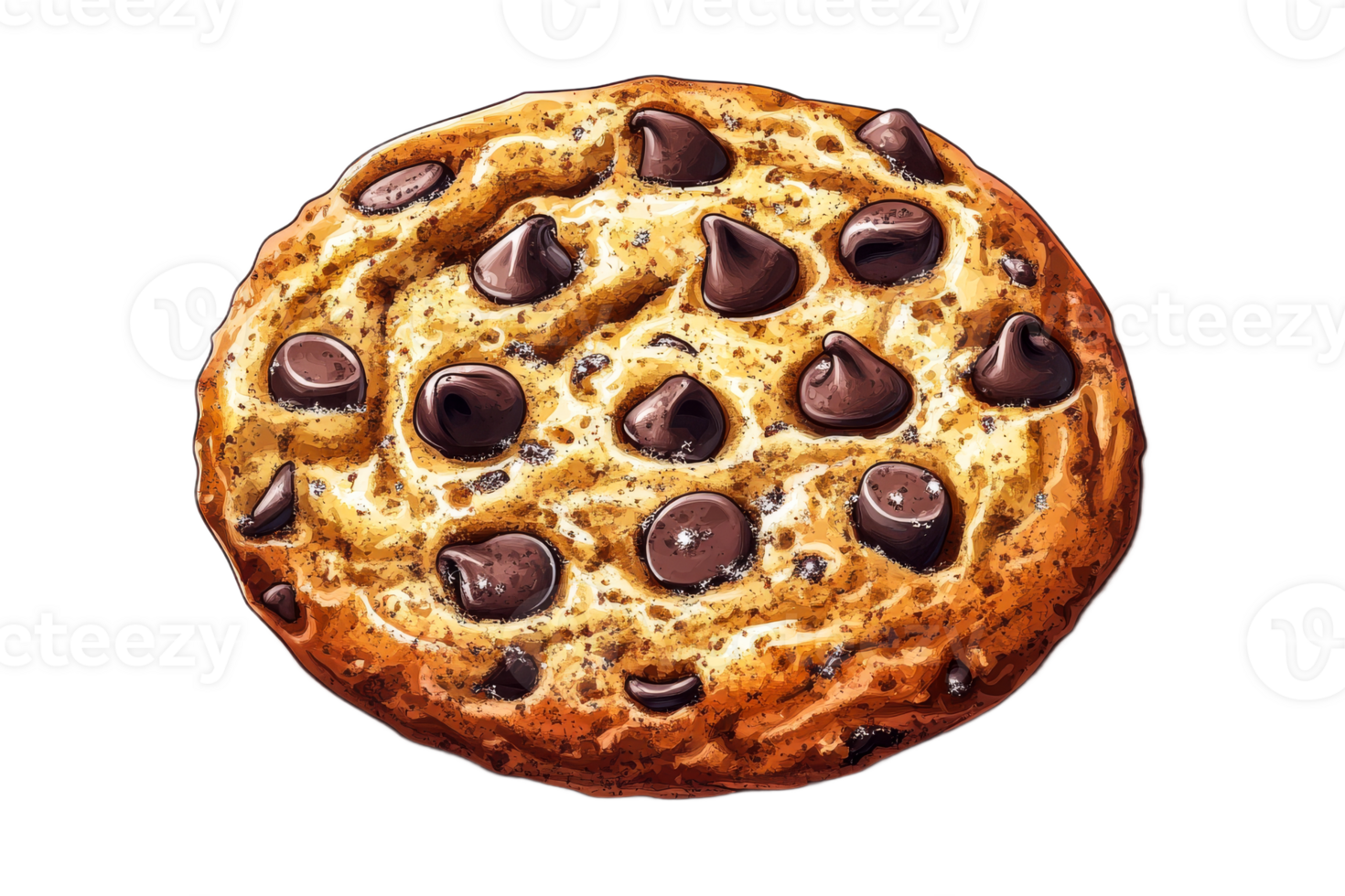 Chocolate chip cookie illustration, gourmet dessert on background, cut out transparent png
