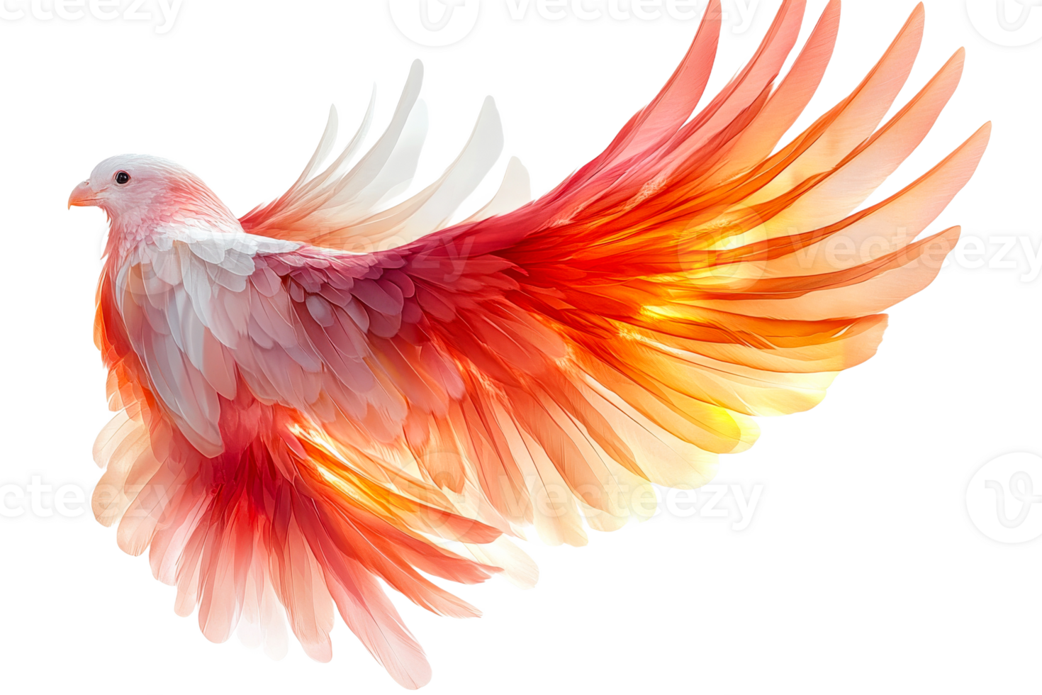 Bird with fire wings, colorful plumage of bird, cut out transparent png