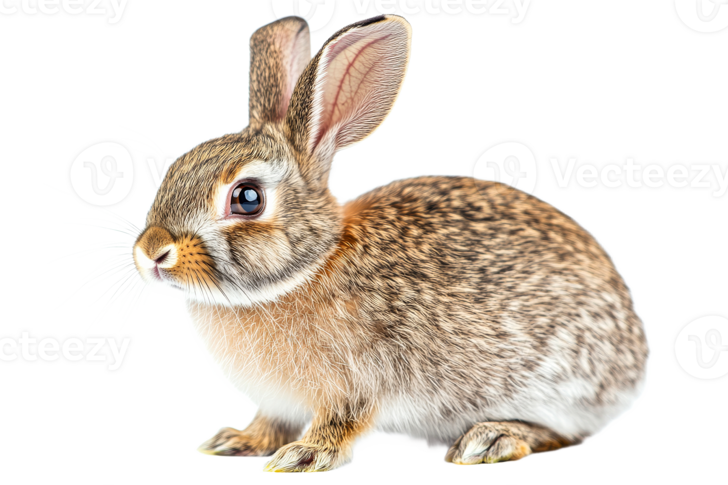 Brown Rabbit Isolated on Black Background, cut out transparent png