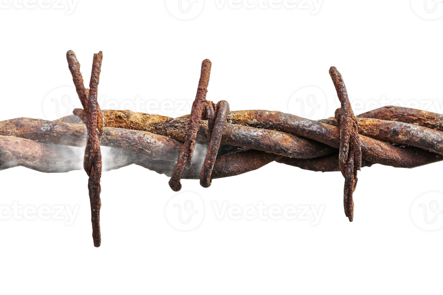 Rustic barbed wire strand isolated on black background, cut out transparent png