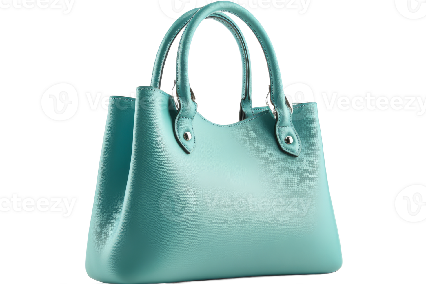Stylish turquoise handbag isolated on black background, cut out transparent png