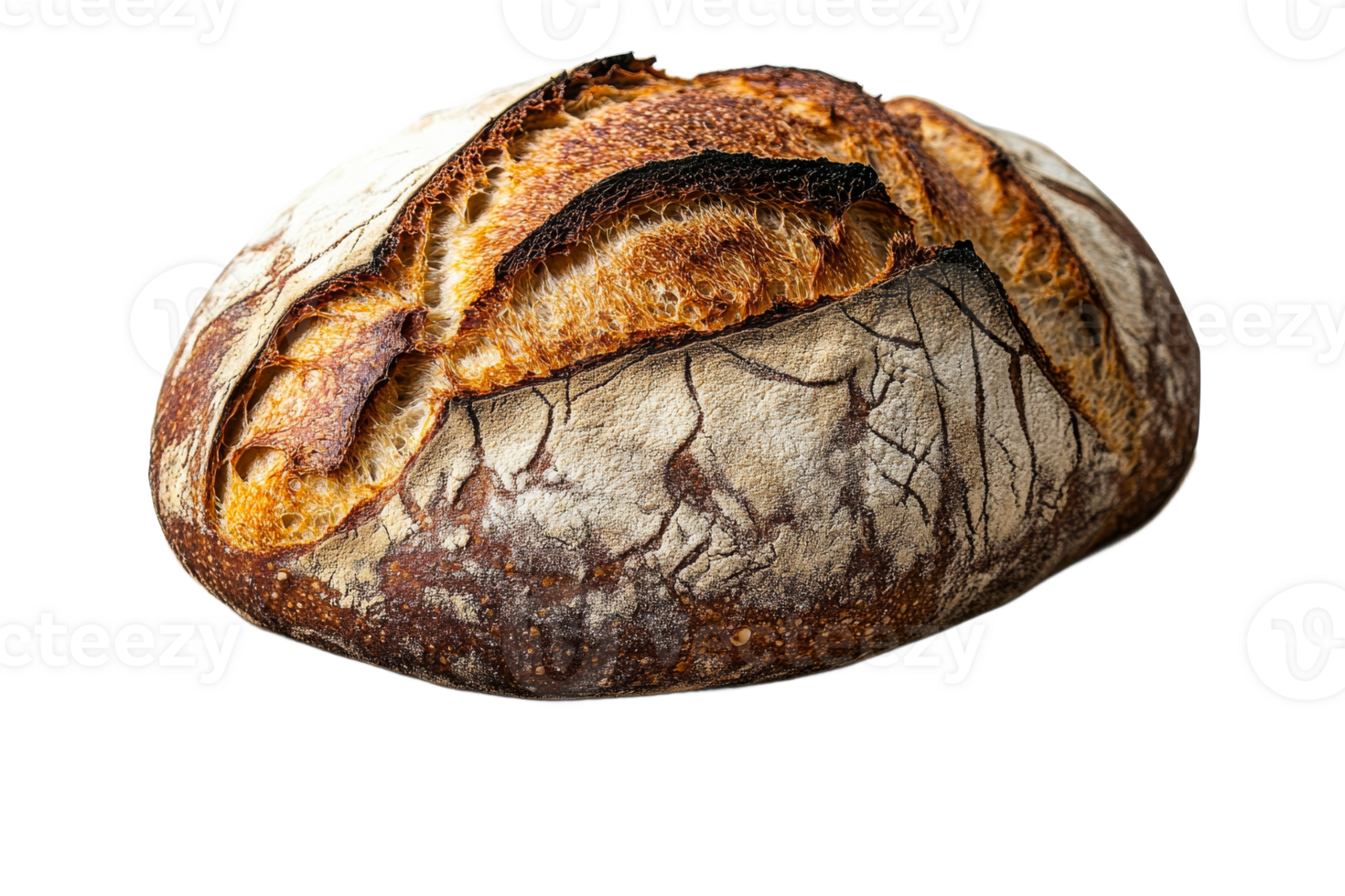 Delicious Sourdough Bread with Crispy Crust on Black, cut out transparent png