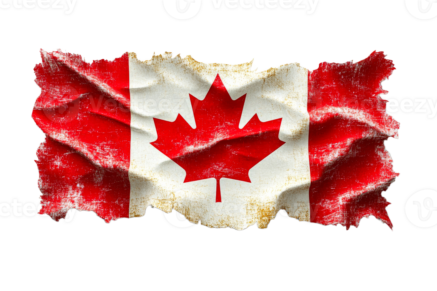 Distressed Canada flag with tattered edges, textured background, cut out transparent png