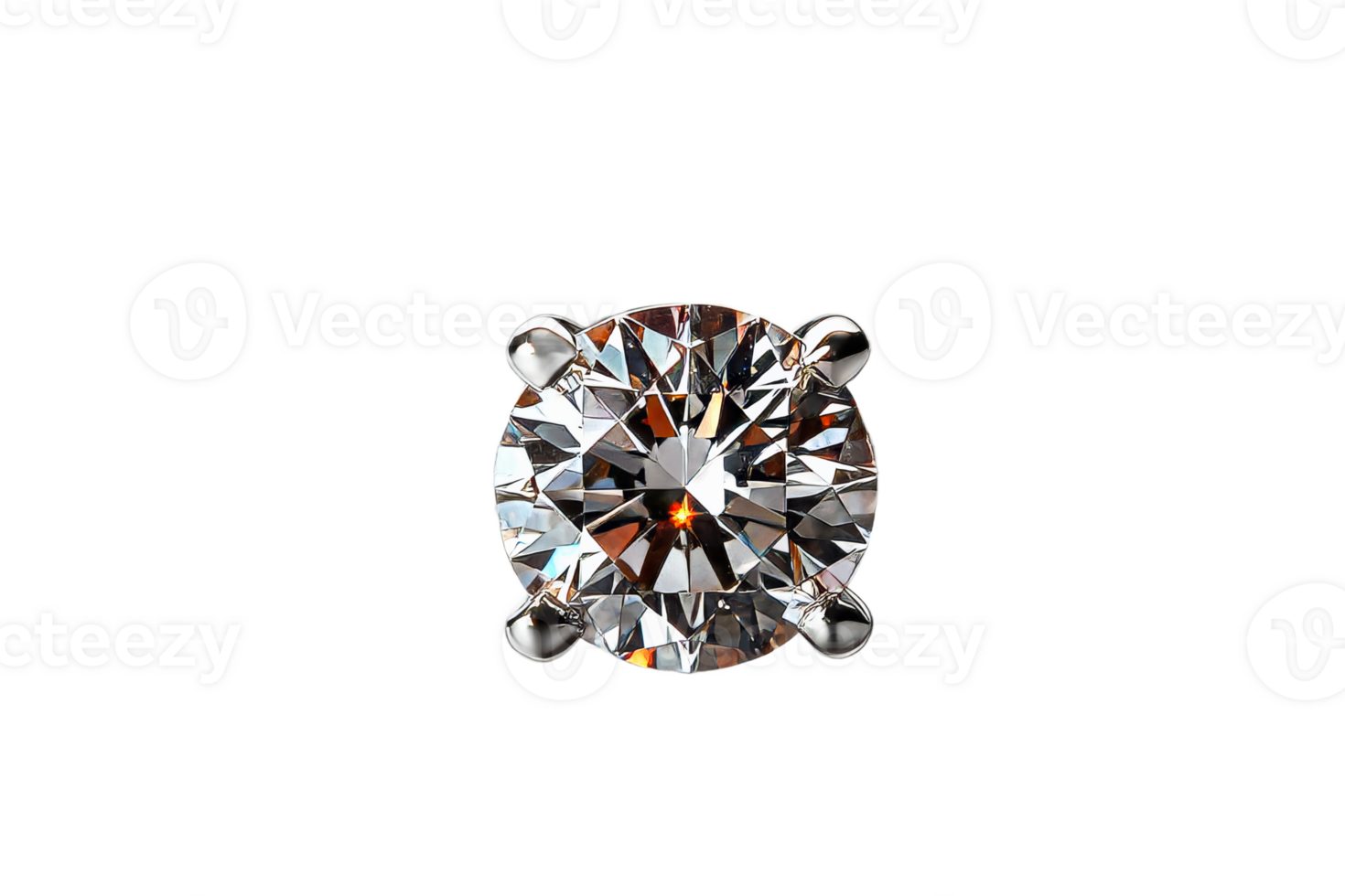 Faceted diamond earring in prong setting, cut out transparent png