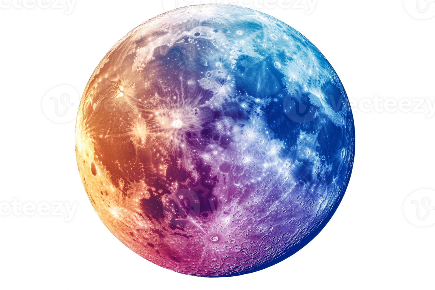 Fantasy moon with craters and unique colors, cut out transparent png