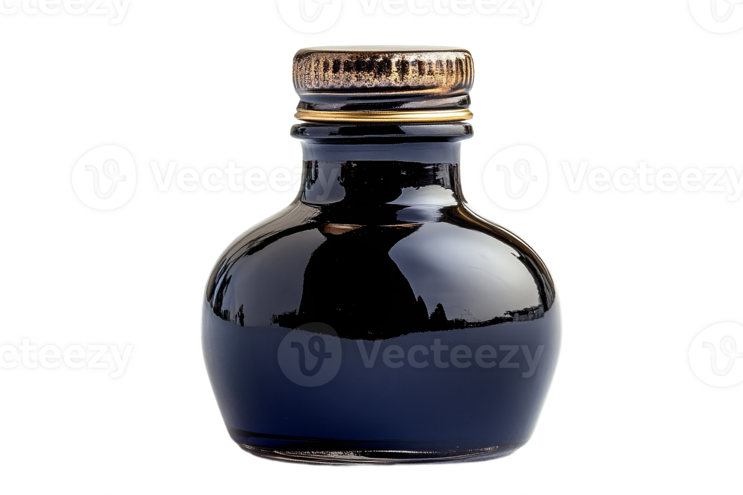 Dark glass bottle with metal cap, minimal composition, isolated, cut out transparent png