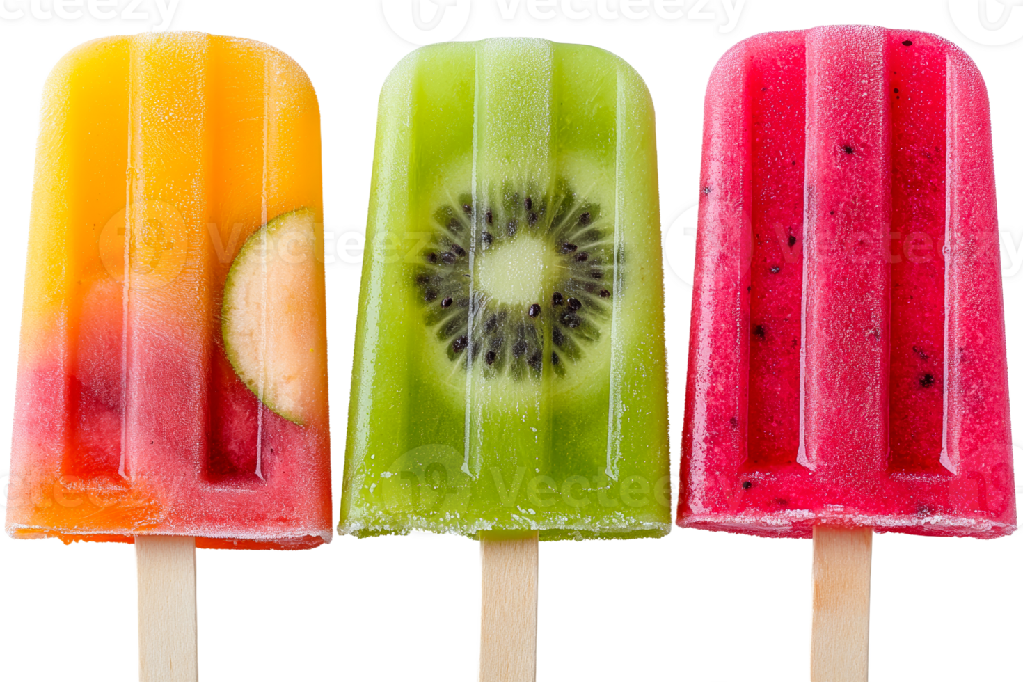 Colorful fruit popsicles, frozen dessert snacks, refreshing treat, cut out transparent png