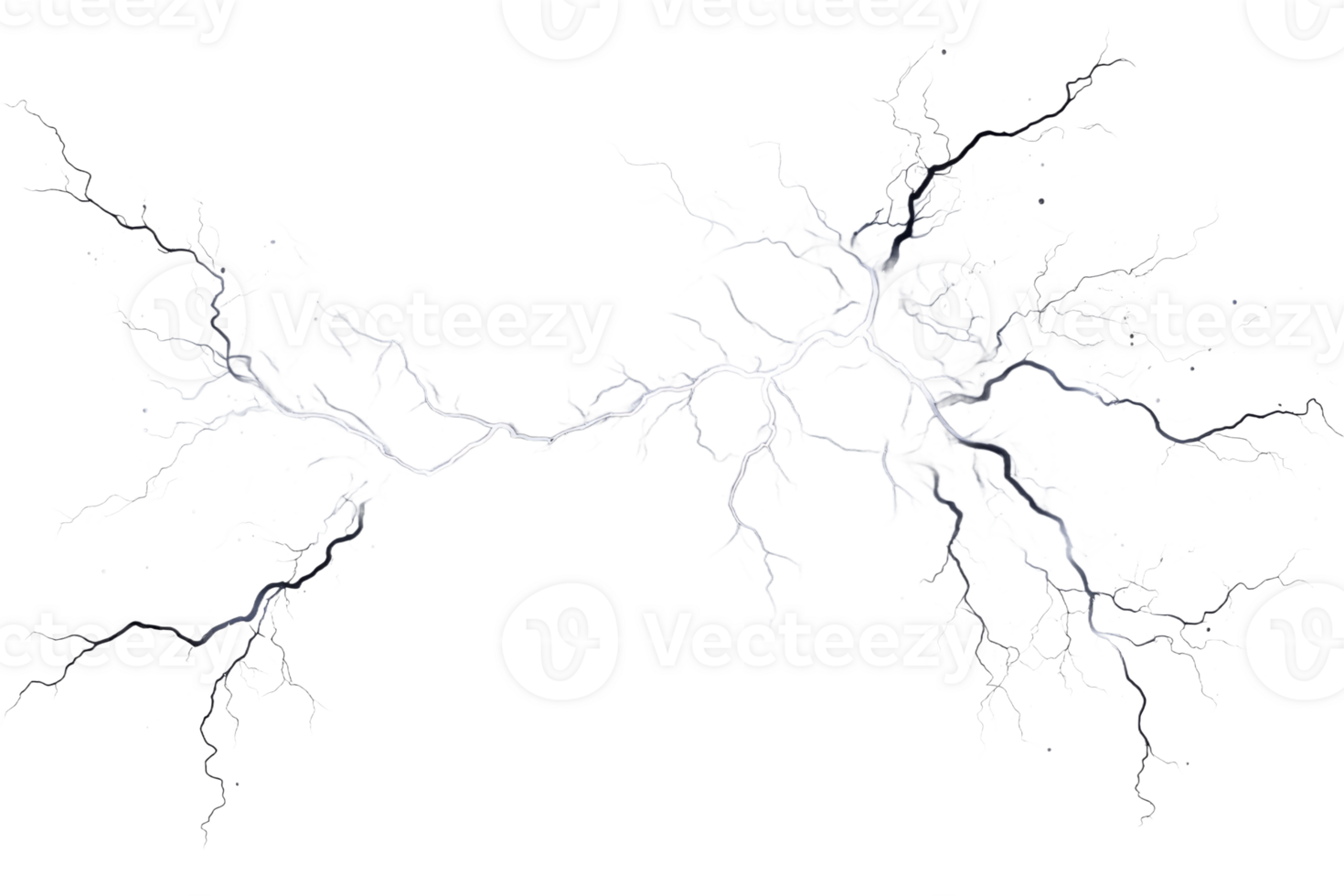 Lightning strike effect isolated on black background, electric discharge, cut out transparent png