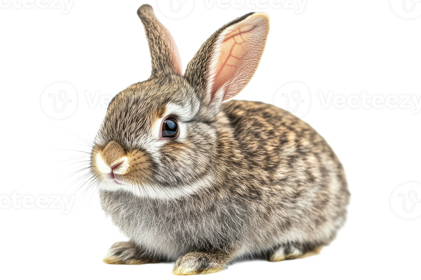 Detailed rabbit portrait with long ears, whiskers, isolated , cut out transparent png