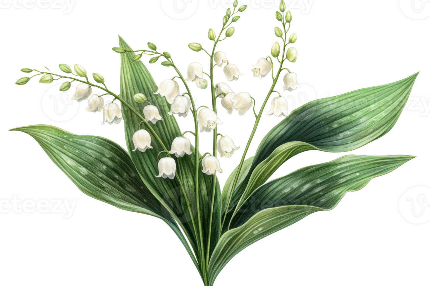 Lily of the valley, convallaria majalis, botanical illustration, cut out transparent png