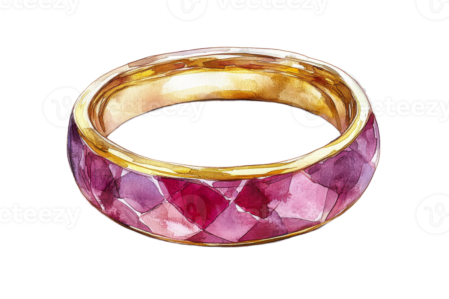 Band ring with rubies gemstones, jewelry on black background, cut out transparent png