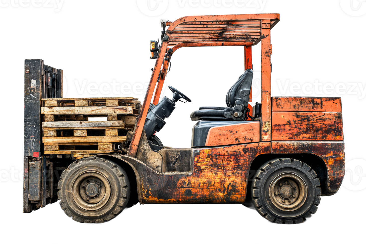 Forklift with wooden pallets, material handling equipment, cut out transparent png
