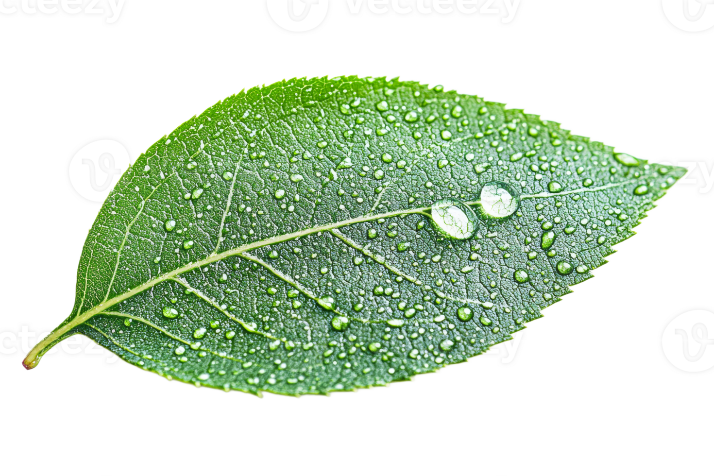 Fresh Green Leaf with Water Droplets, cut out transparent png