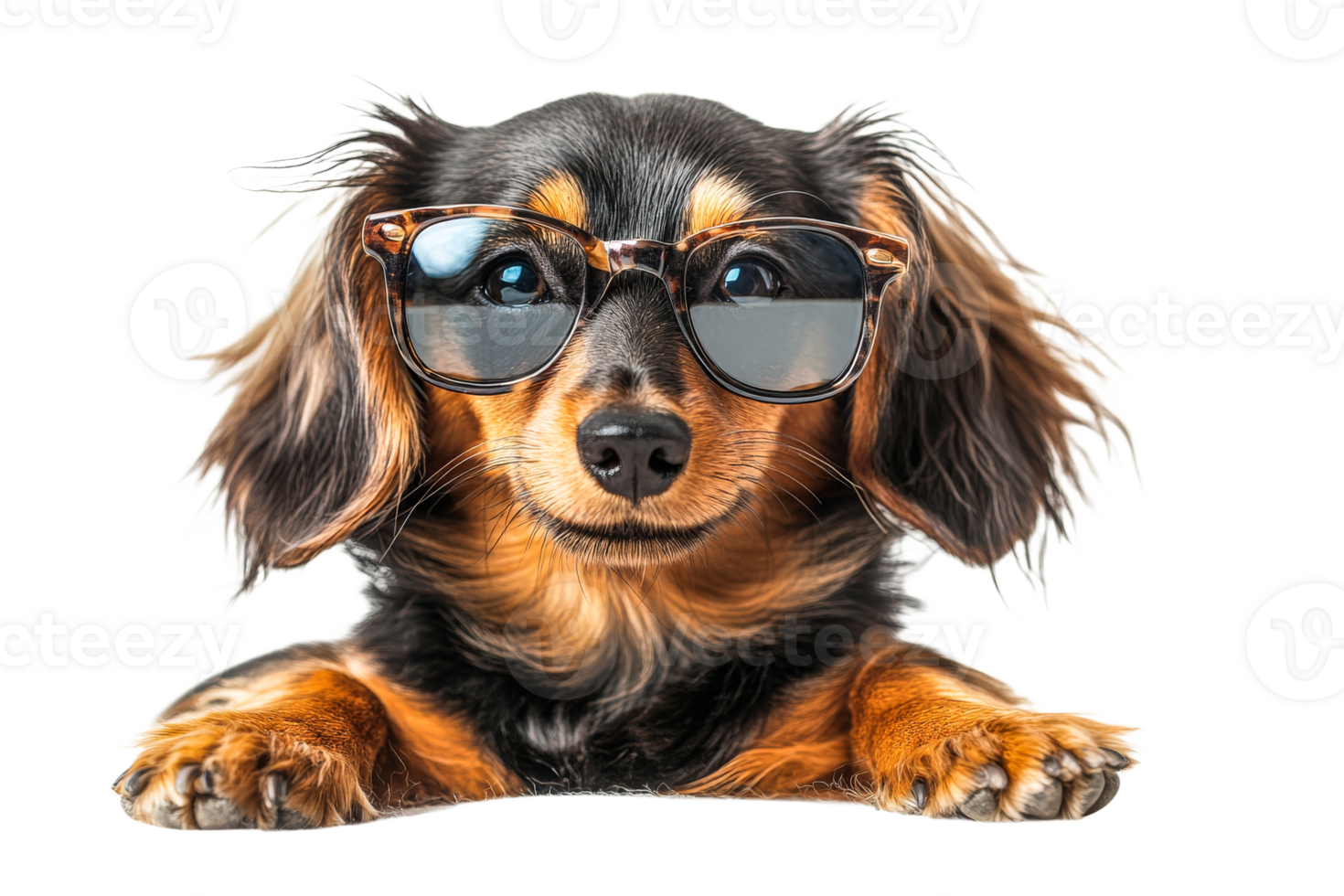 Dachshund with glasses posing, cut out transparent png