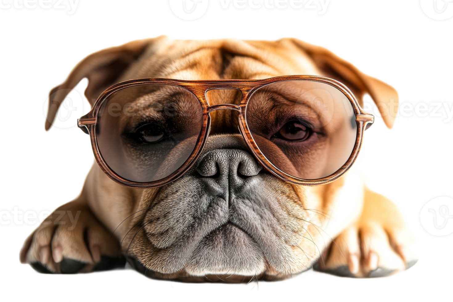 Cool bulldog with sunglasses lies in peace, cut out transparent png