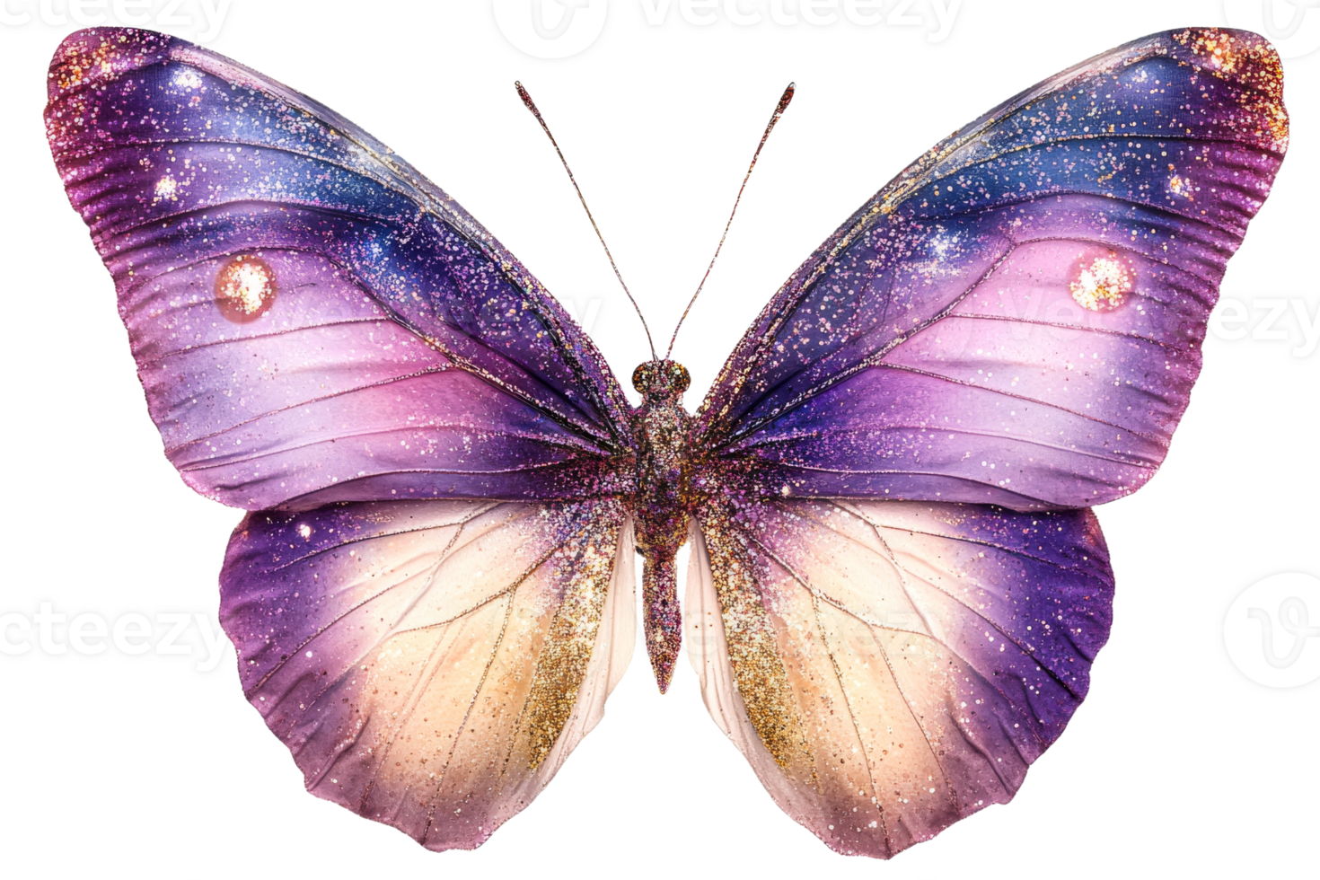 Elegant purple butterfly with glitter details, cut out transparent png