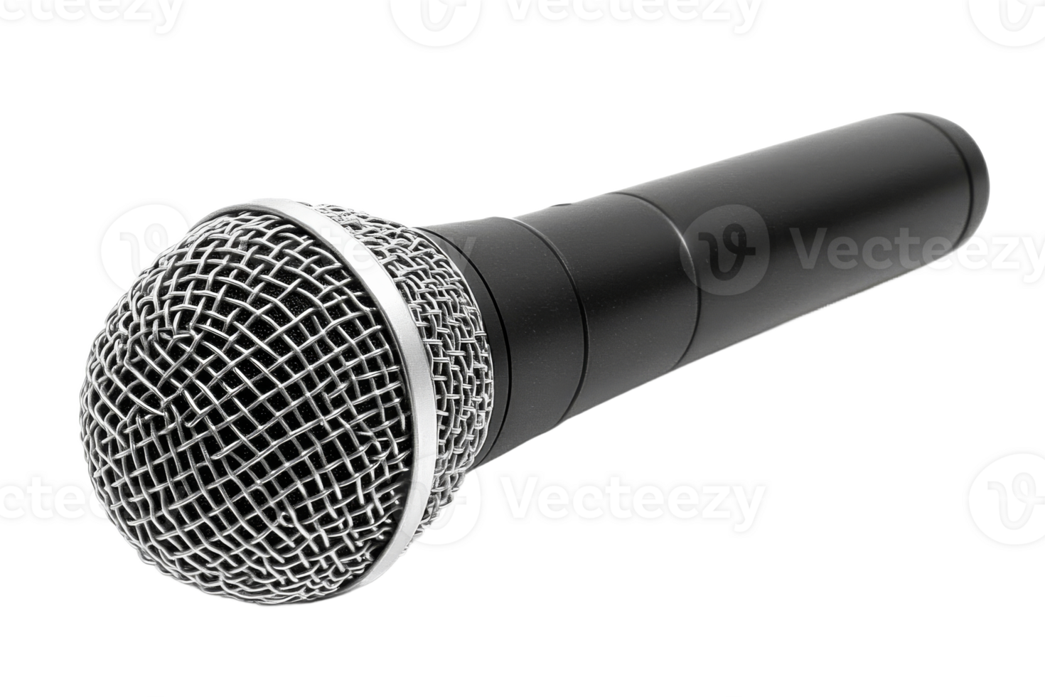 Black dynamic microphone, studio recording equipment, audio device, cut out transparent png