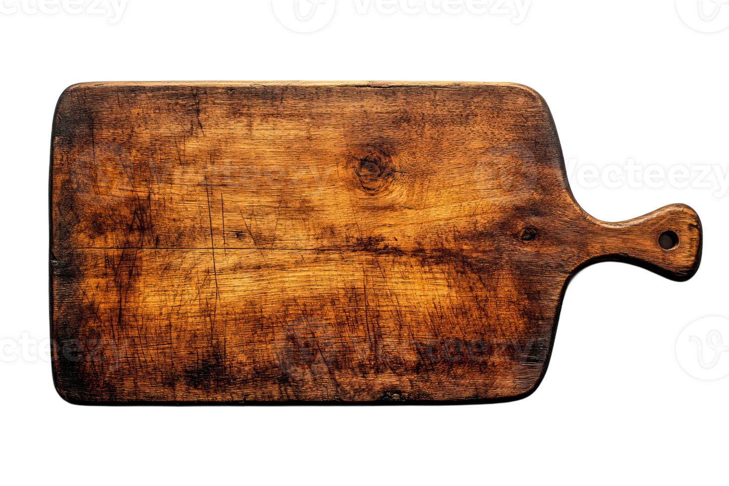 Rustic Wooden Cutting Board with Handle, Detailed Texture, cut out transparent png