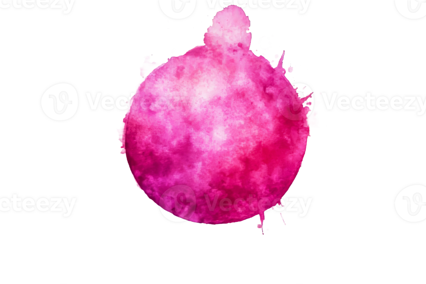 Pink watercolor circle background with splashes, cut out transparent png