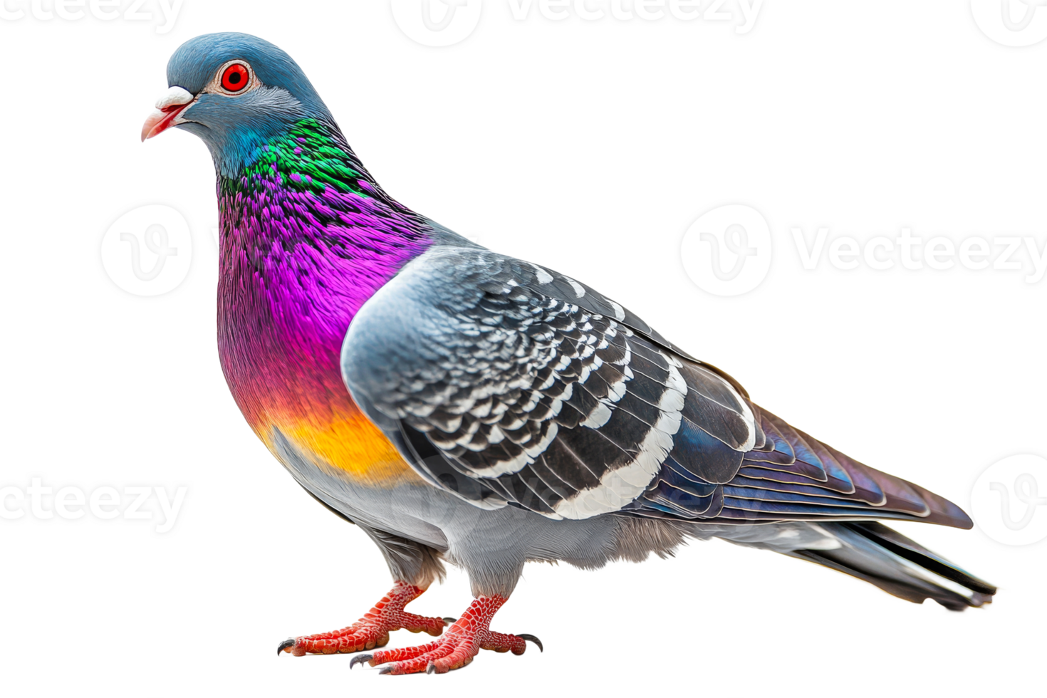 Colorful Pigeon with Black Background, Feathers, Gradient, cut out transparent png