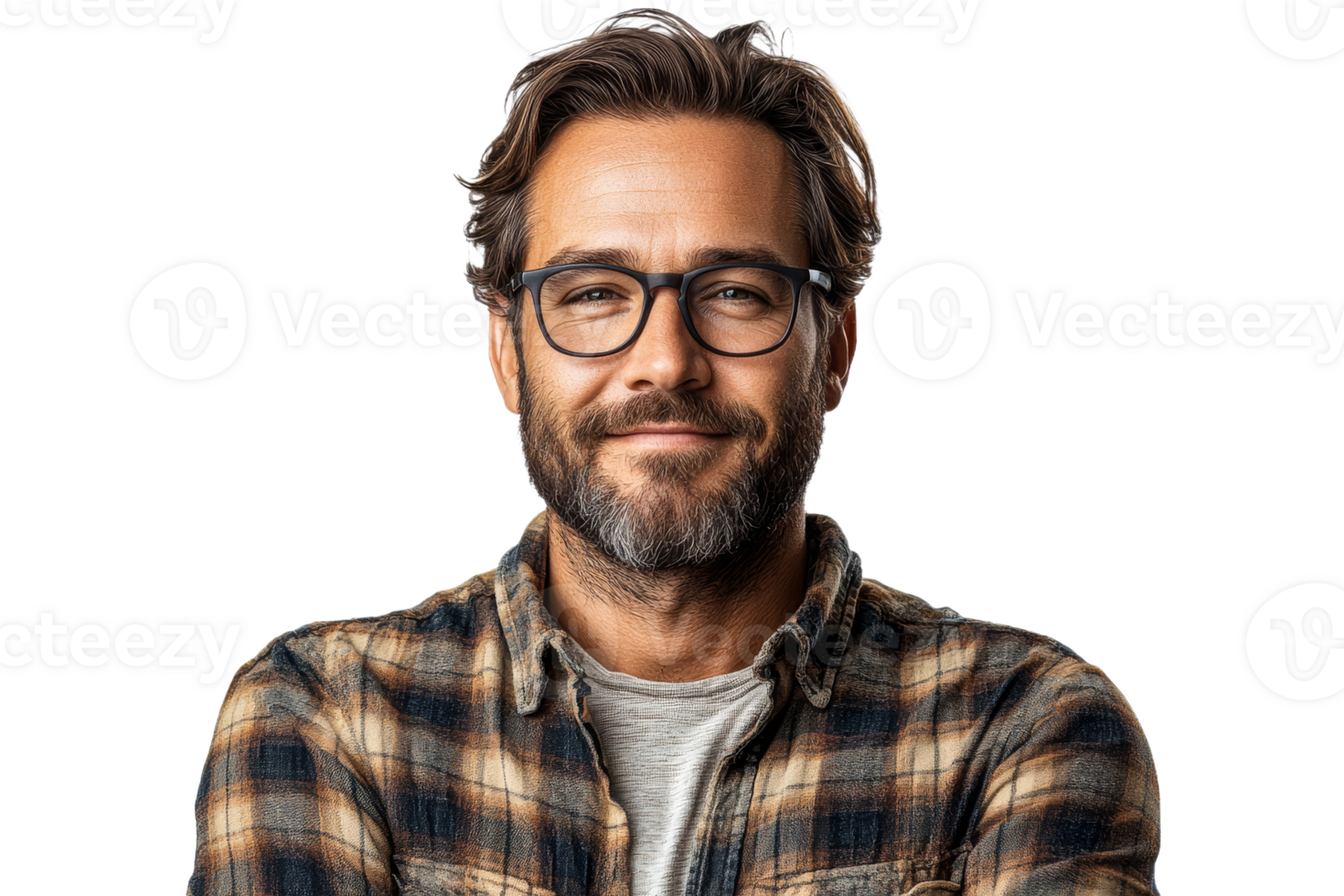 Portrait of a mature man smiling in a shirt, cut out transparent png