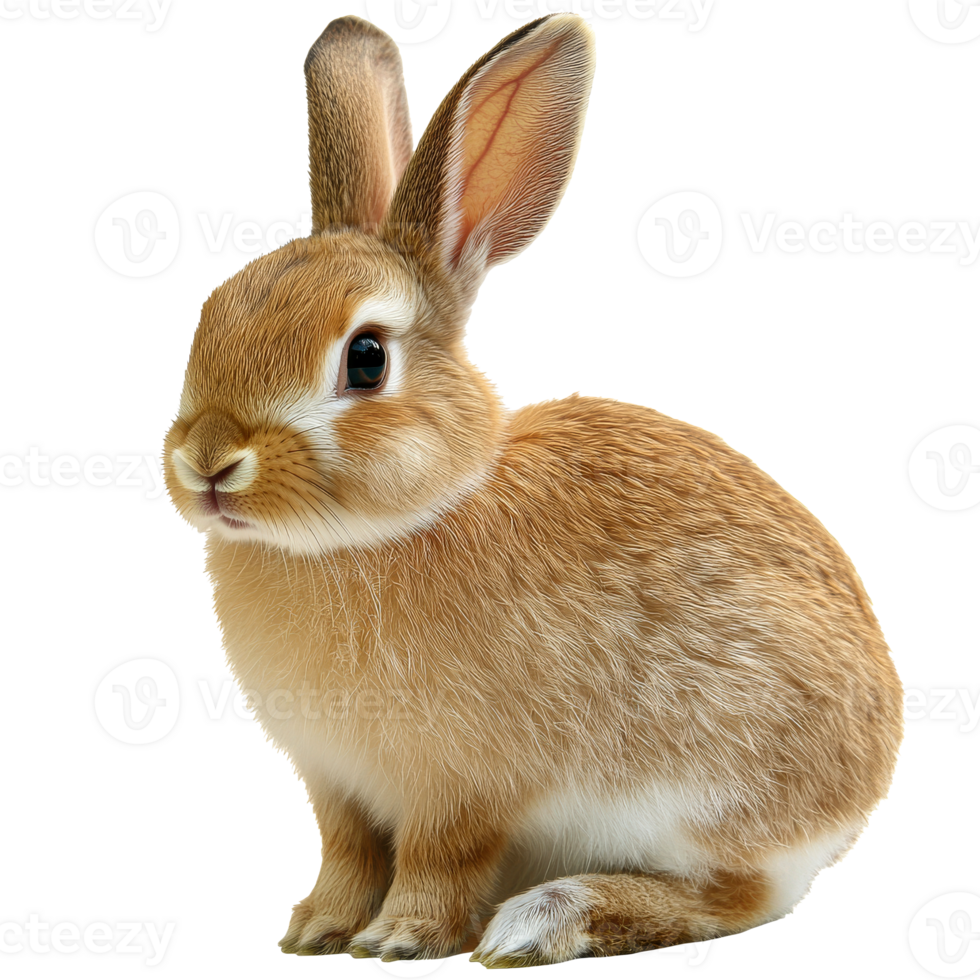 A charming ginger bunny rabbit with bright eyes in closeup, cut out transparent png