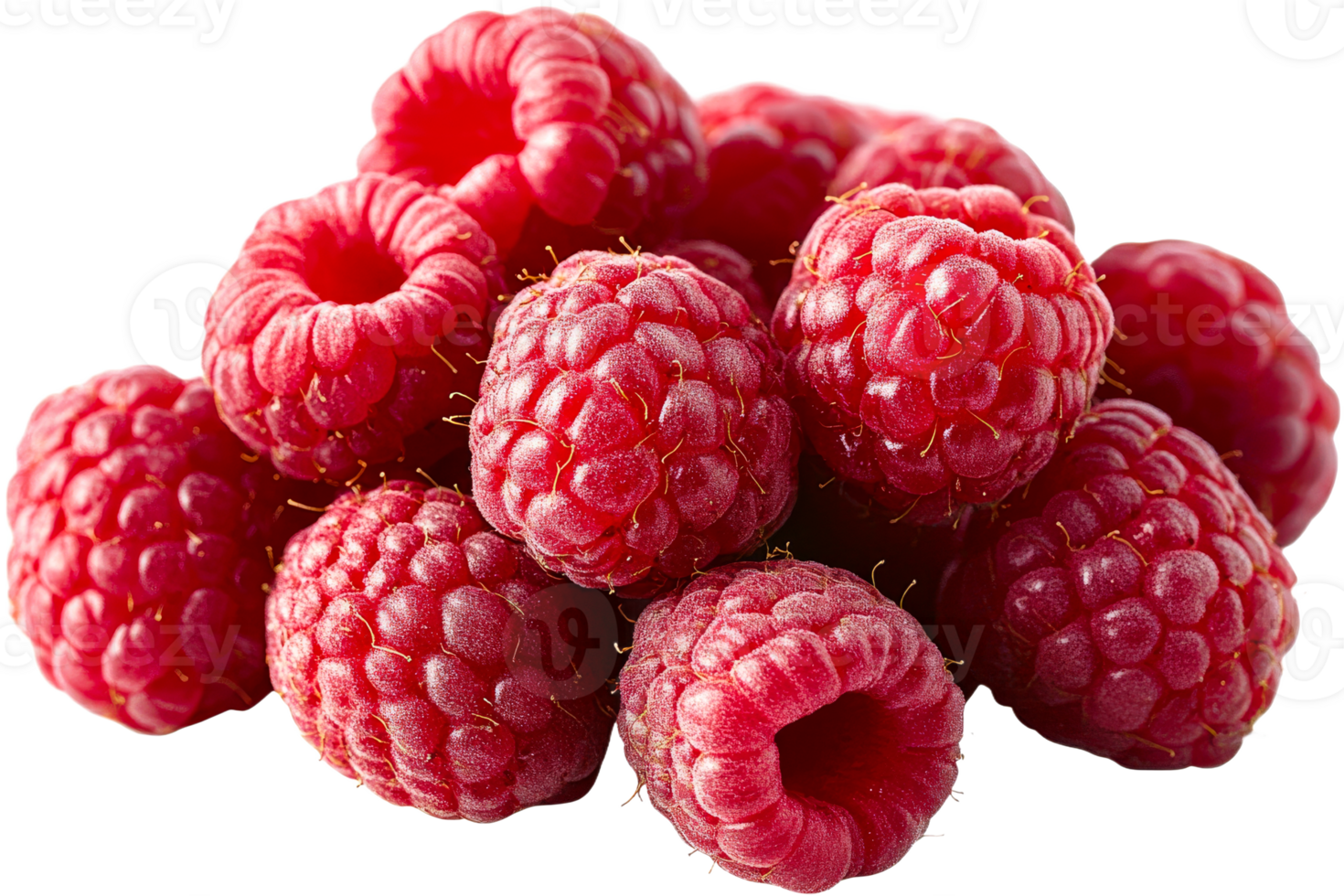 Fresh raspberries, detailed, vibrant, juicy, close-up, healthy, tasty, cut out transparent png