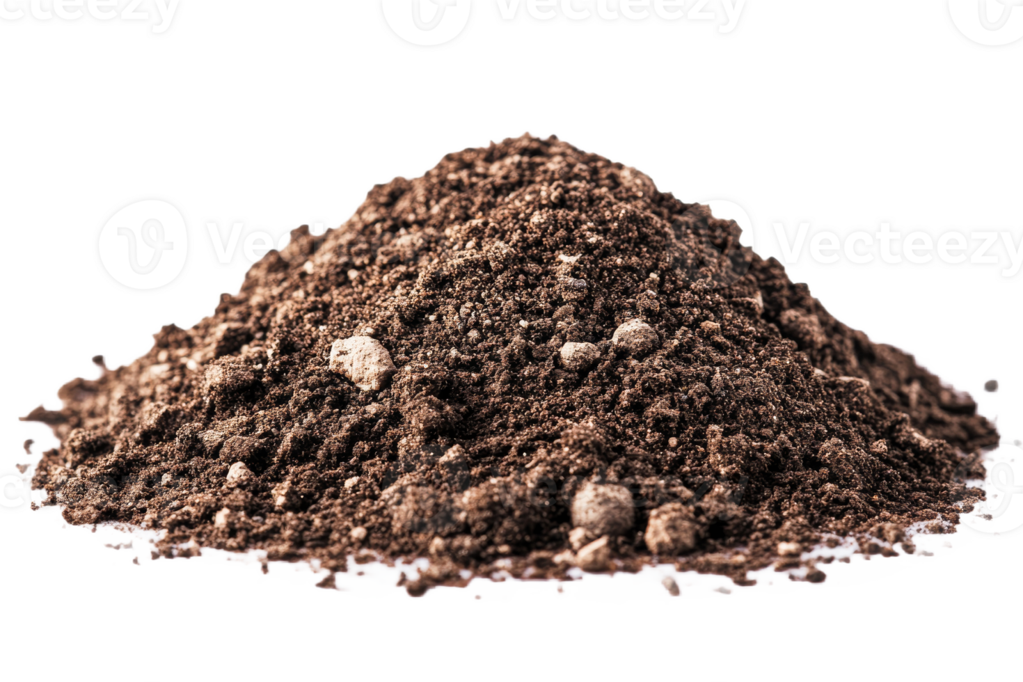 Pile of earth, ground, soil close up view, cut out transparent png