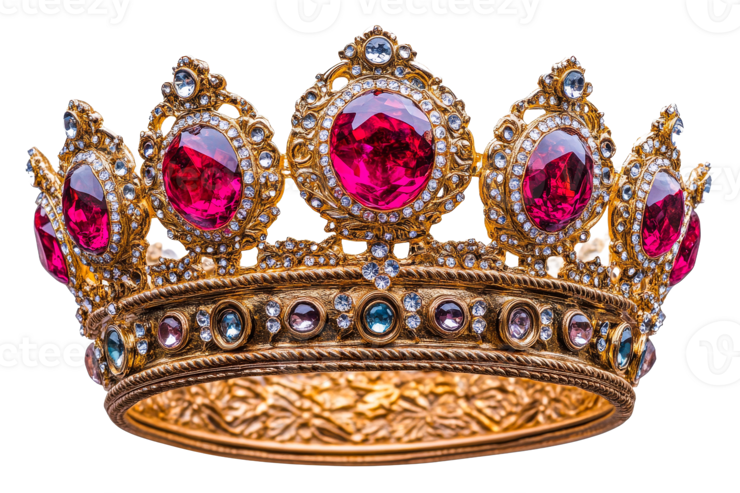 Golden crown with red jewels, luxury, regal, treasure, cut out transparent png