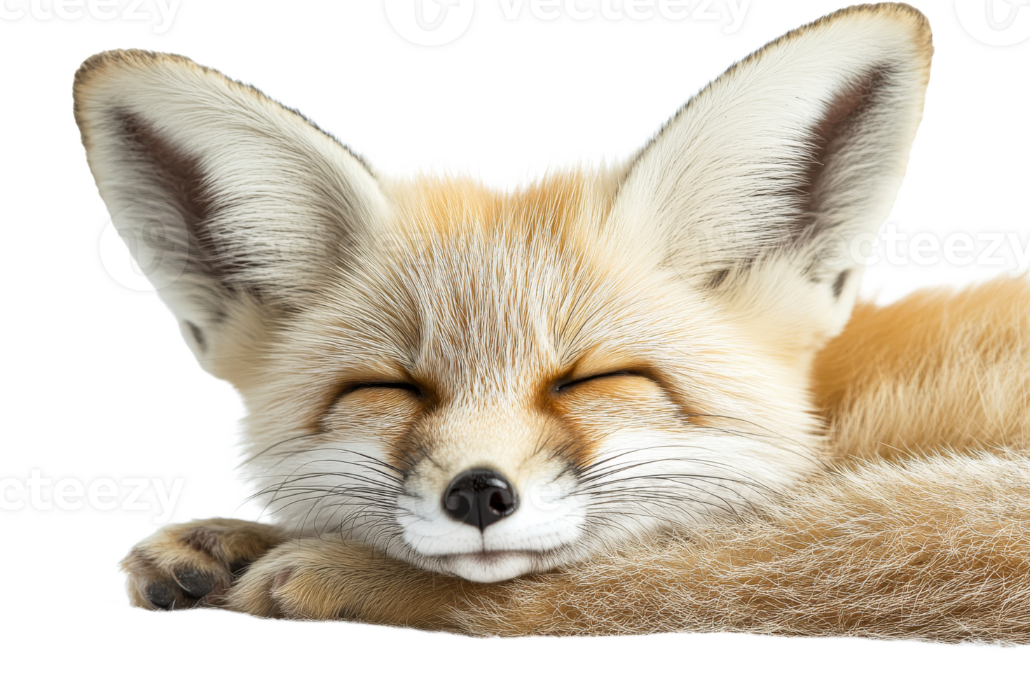 Resting Fennec Fox with Closed Eyes in Tranquil Pose, cut out transparent png