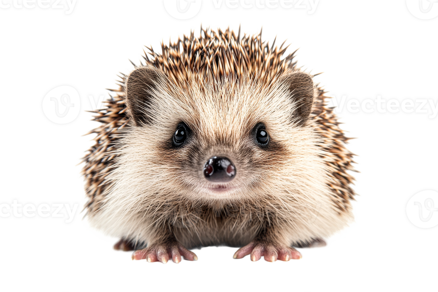 Hedgehog close-up front portrait, studio shot, looking at camera, cut out transparent png