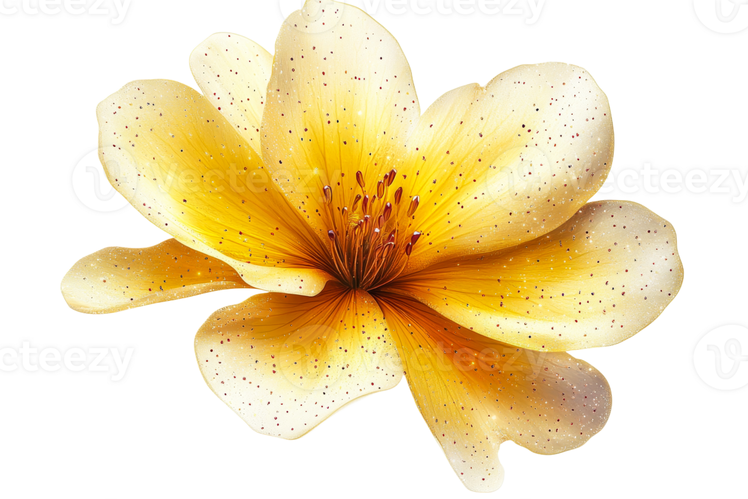 Golden flower, petal, stamen and pistil, cut out transparent png