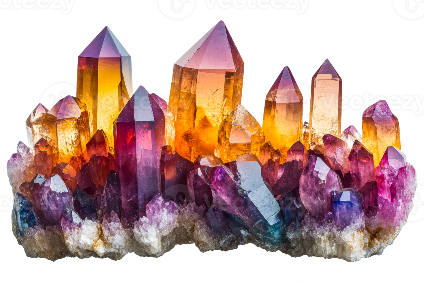 Colorful Quartz Crystals Geode, Healing Stone Cluster, Transparent png