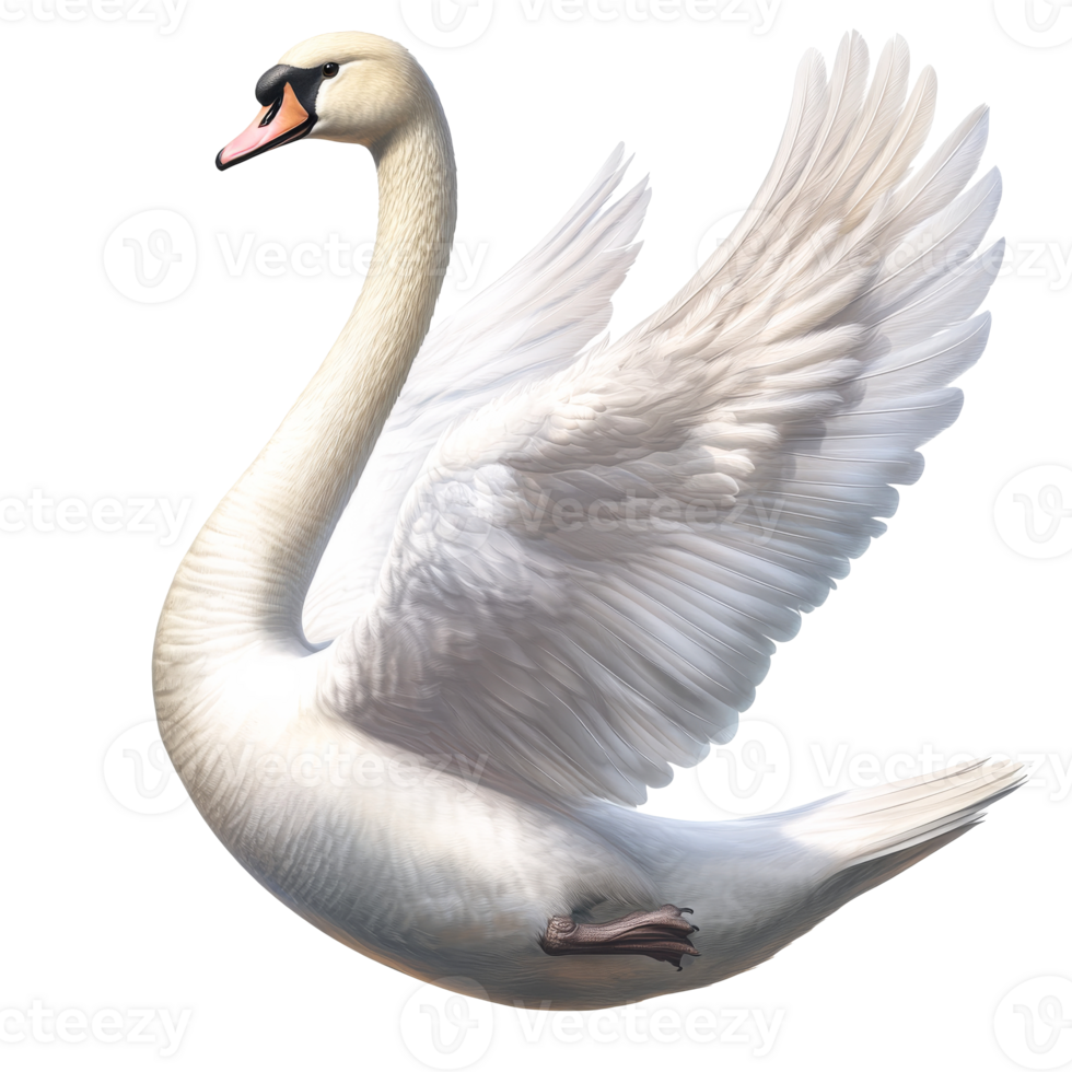 Elegant white swan flapping wings, graceful bird, cut out transparent png