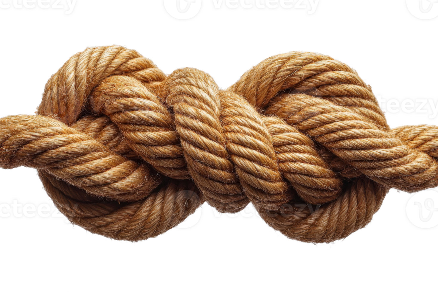 Thick rope tied into a knot design element, nautical themed, cut out transparent png