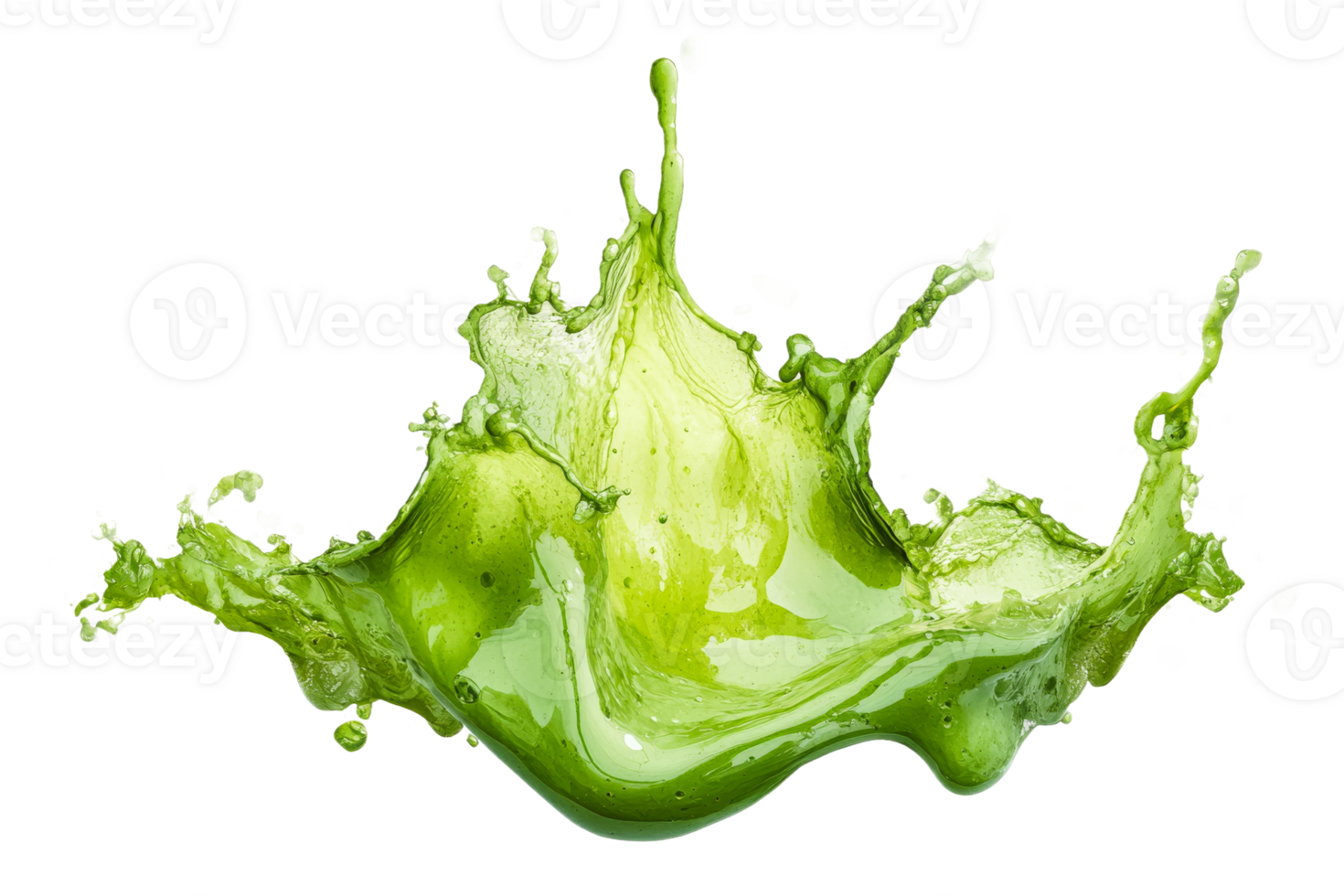 Vibrant green juice splashing with liquid details, cut out transparent png