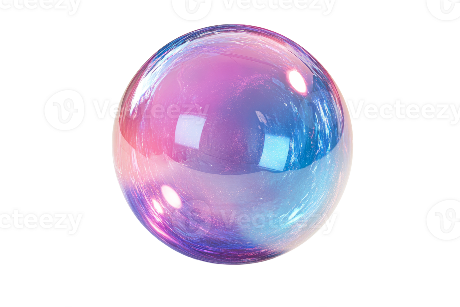 Iridescent colorful bubble with swirling reflections, cut out transparent png